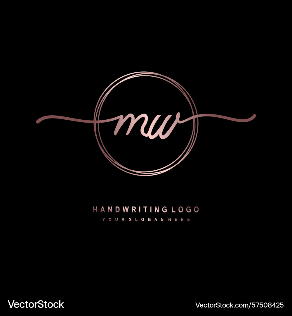 Mw initial handwriting logo with circular wave Vector Image