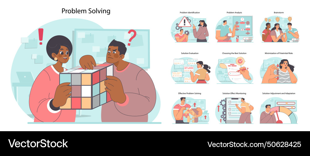 Problem-solving set flat Problem-solving set flat vector image