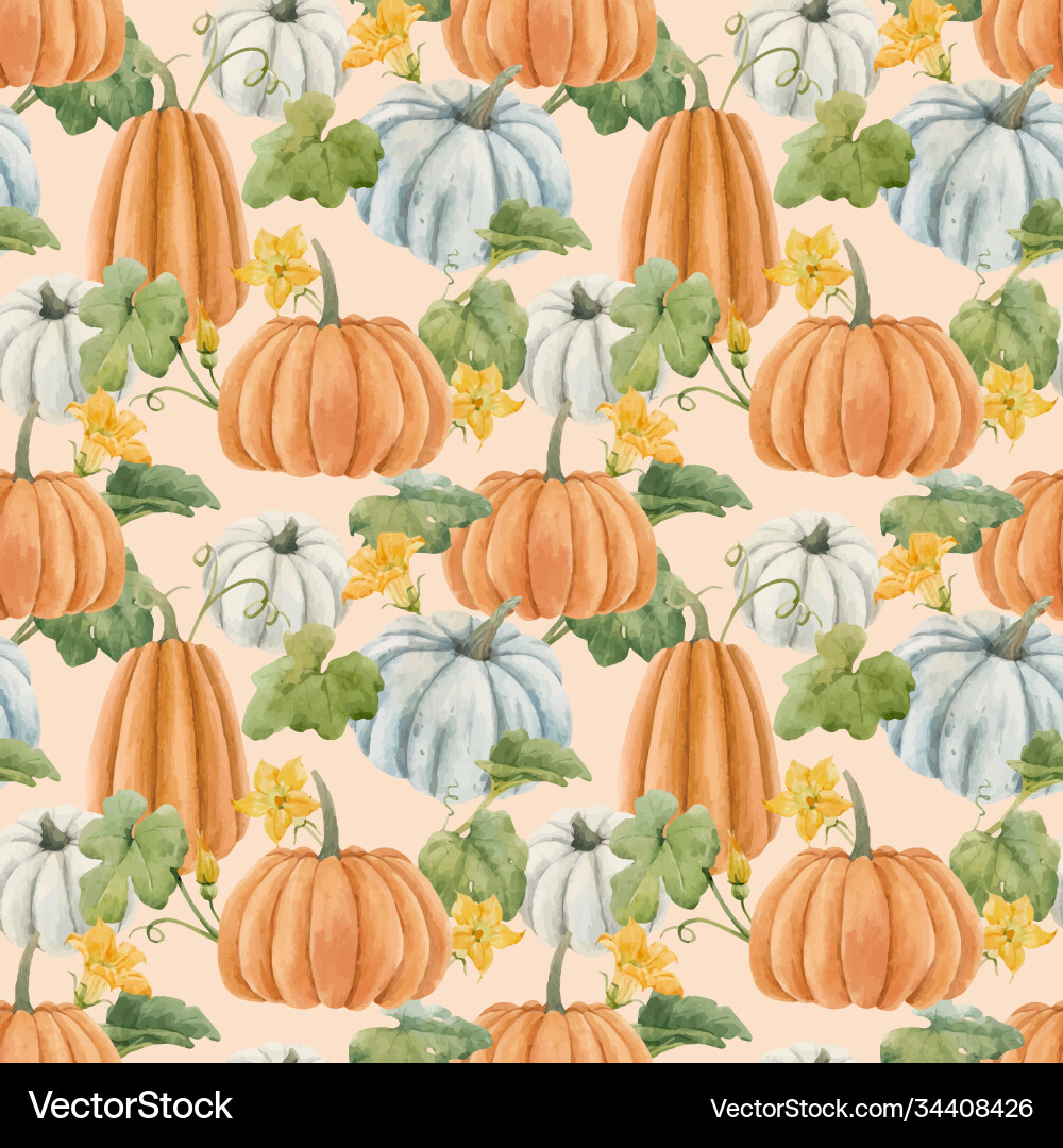 Autumn Watercolor Pumpkin Pattern Vector Image