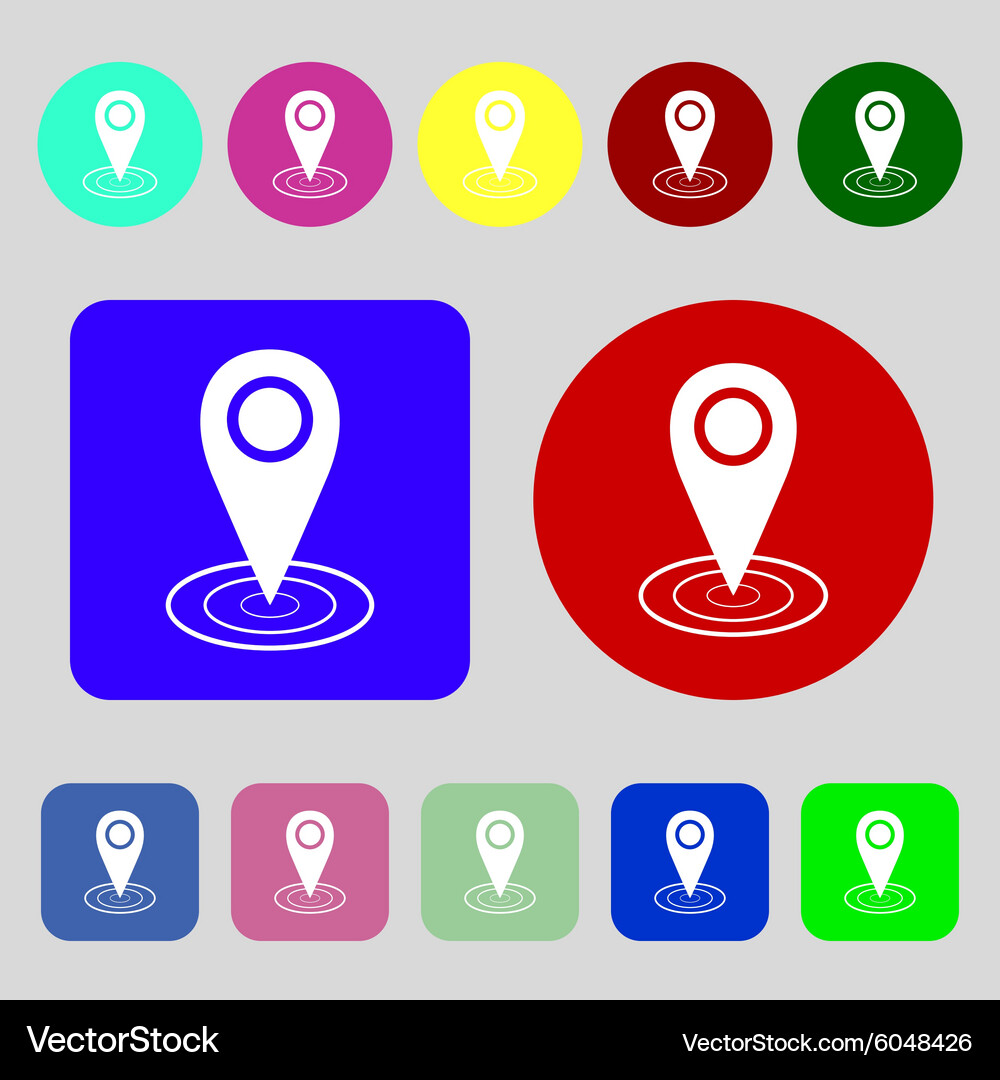 Map pointer icon sign 12 colored buttons flat Vector Image
