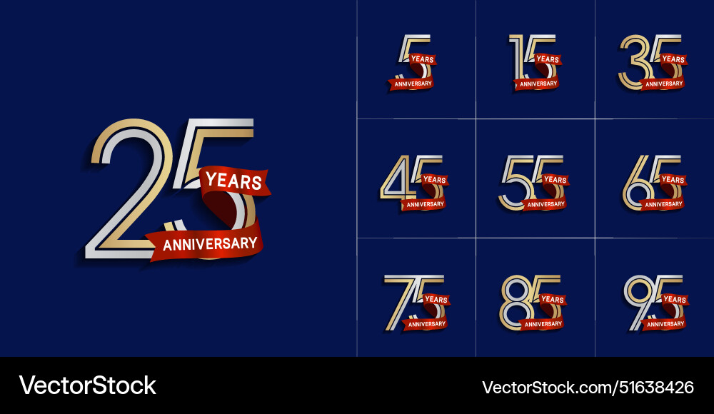 Set of anniversary premium collection silver Set of anniversary premium collection silver vector image
