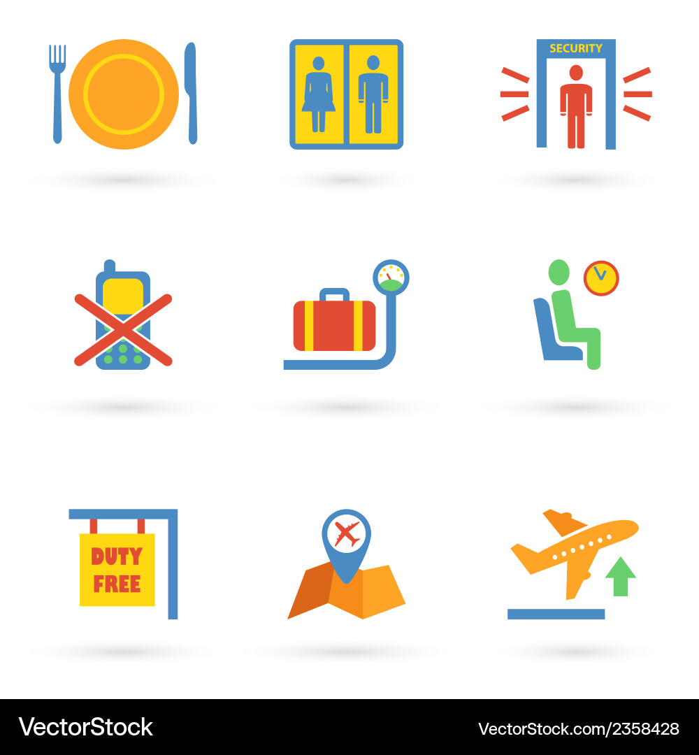 Airport Icons - Flat Set Vector Image