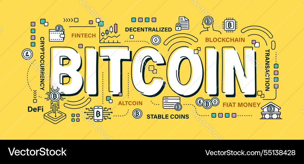 Bitcoin word and outline icon on solid color Bitcoin word and outline icon on solid color vector image