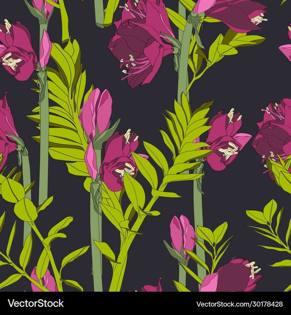Floral Lilies Seamless Pattern Royalty Free Vector Image