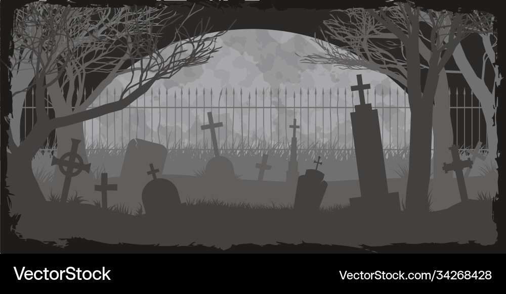 Old scary cemetery with gravestones and crosses Old scary cemetery with gravestones and crosses vector image