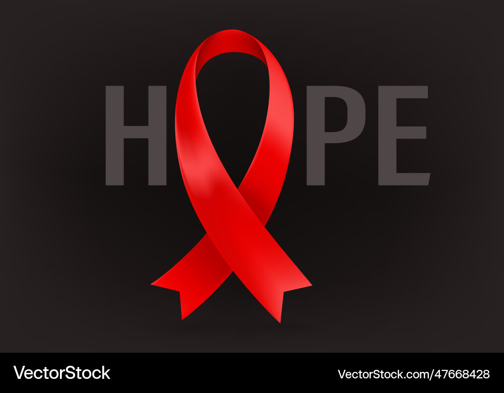 Red ribbon on background hope aids awareness vector image