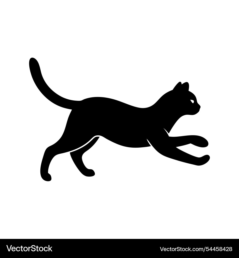 Silhouette of a cat jumping and running in motion Vector Image