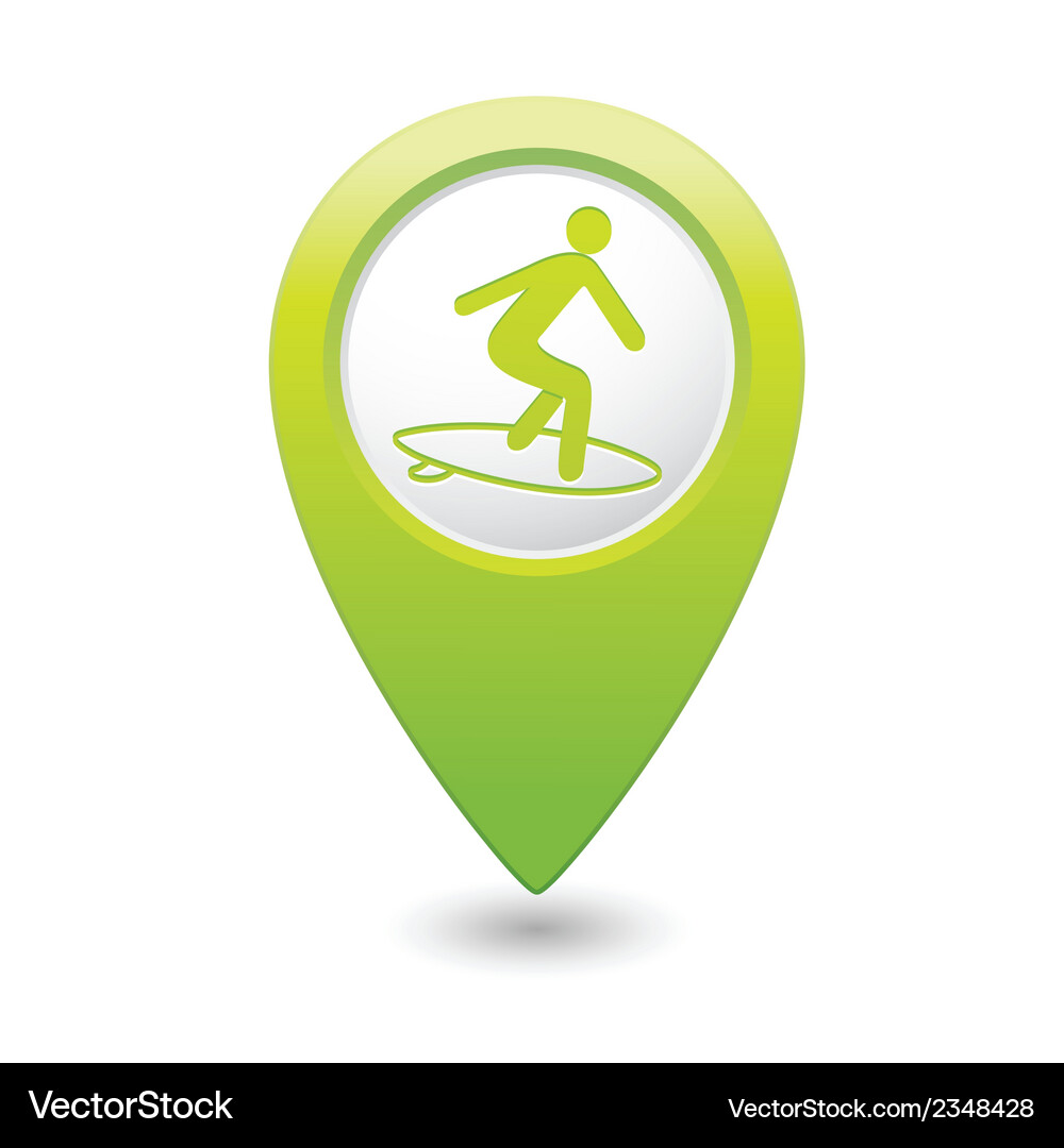 Surfing icon green map pointer Vector Image