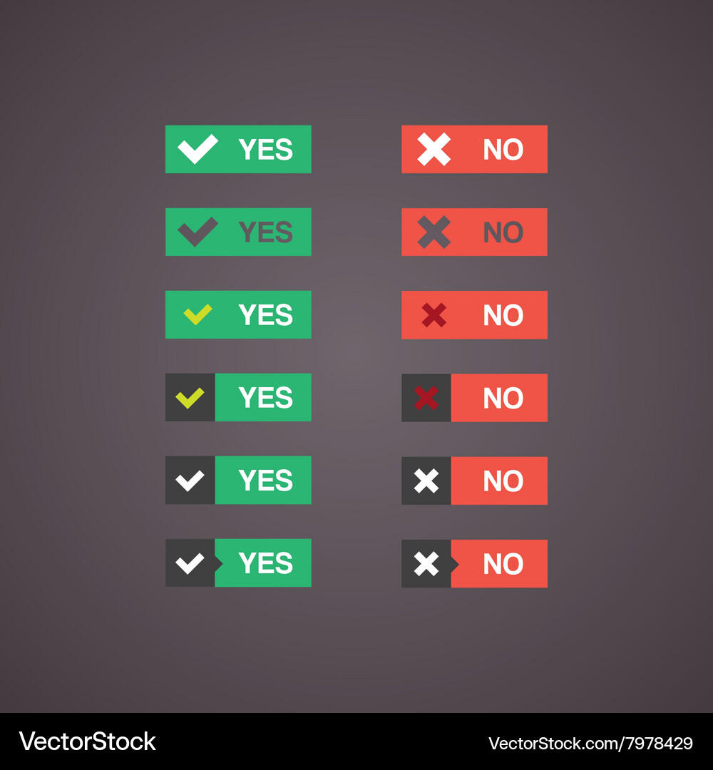 Flat buttons yes and no in different styles Vector Image