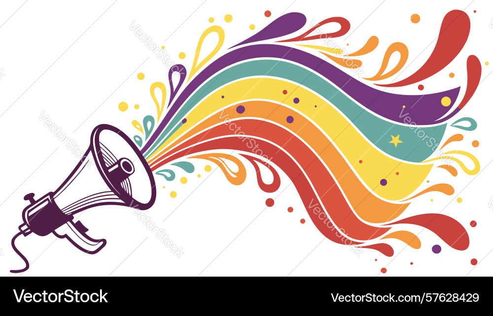 Megaphone with colorful sound waves dynamic audio Vector Image