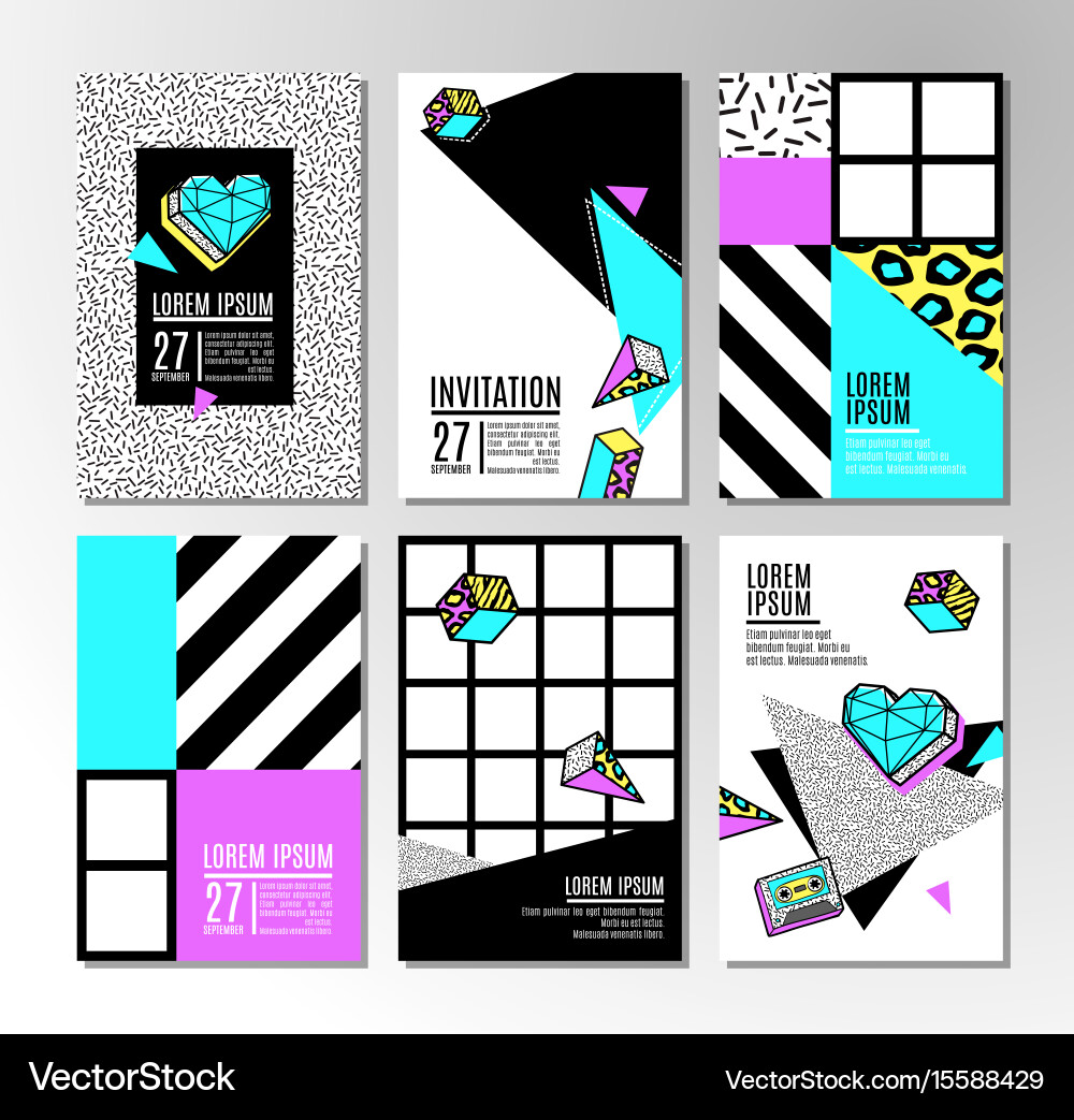 Memphis Style Geometric Cards & Banners Vector Image
