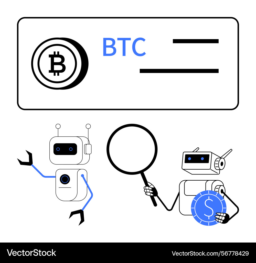 Robots analyzing bitcoin transactions vector image