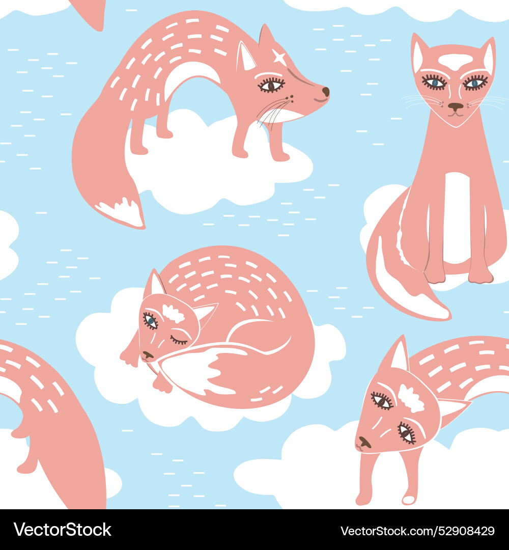 Süße stilvolle kleine rosa Fuchs auf Wolken Baby Süße stilvolle kleine rosa Fuchs auf Wolken Baby vektorbild
