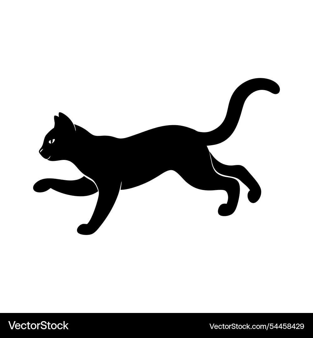 Silhouette of a cat jumping and running in motion Vector Image