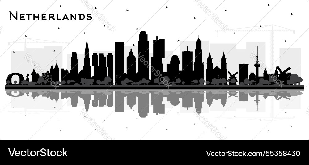 Netherlands skyline silhouette with black Netherlands skyline silhouette with black vector image