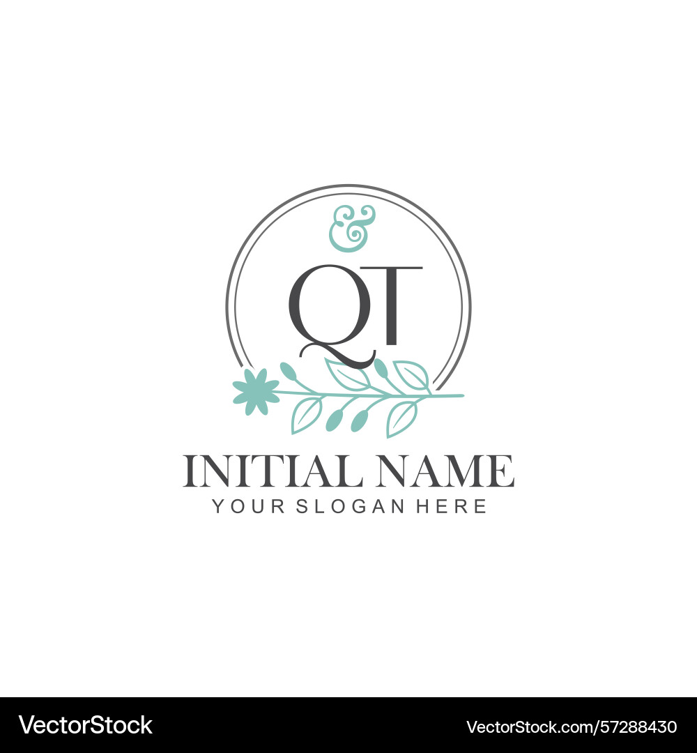 Qt initial logo templates with botanical elements Qt initial logo templates with botanical elements Vector Image