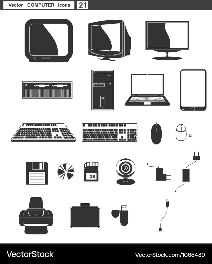 Retro Computer & Monitor Icons Vector Image