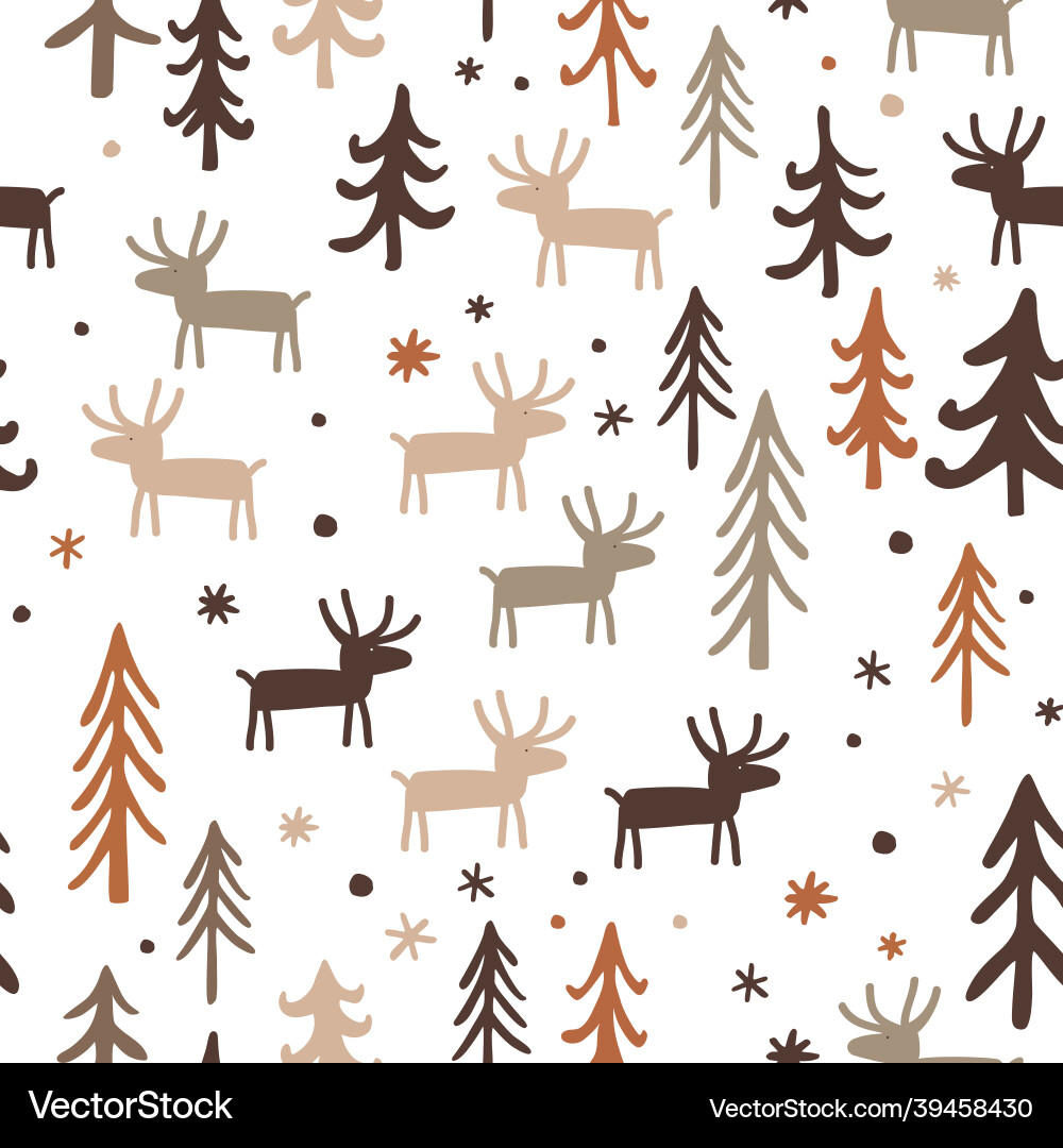 Seamless pattern with herd of deer in fir trees Seamless pattern with herd of deer in fir trees vector image