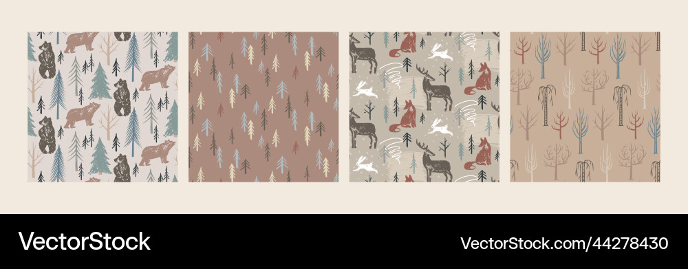 Set of four christmas seamless patterns vector image