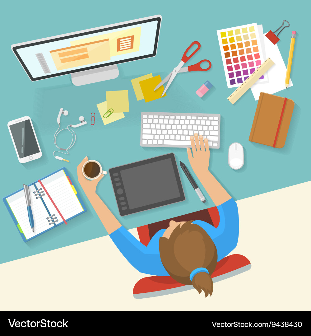 Womans workspace composition Royalty Free Vector Image