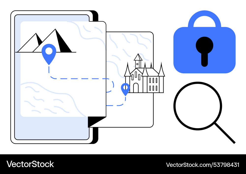 Digital map navigation with magnifying glass vector image