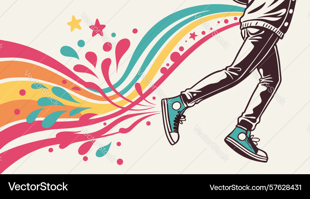 Person running with abstract footprints dynamic Vector Image