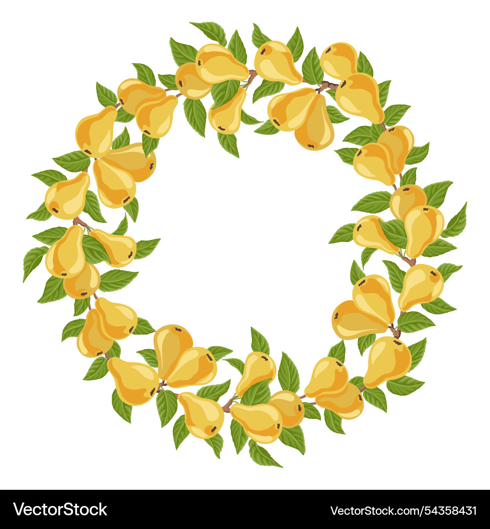 Round frame with pear tree branch Round frame with pear tree branch vector image