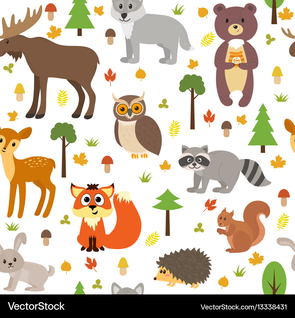 Seamless pattern with cute forest animals Vector Image