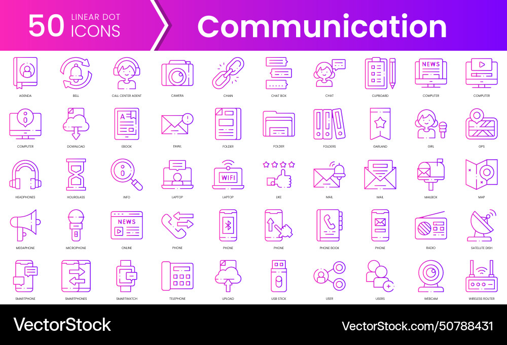 Set of communication and media icons gradient vector image