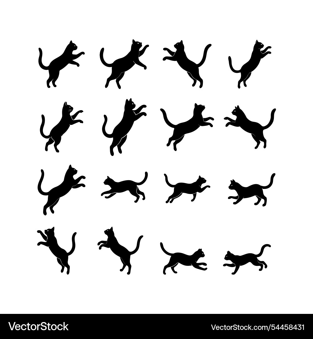 Silhouette of a cat jumping and running in motion Vector Image