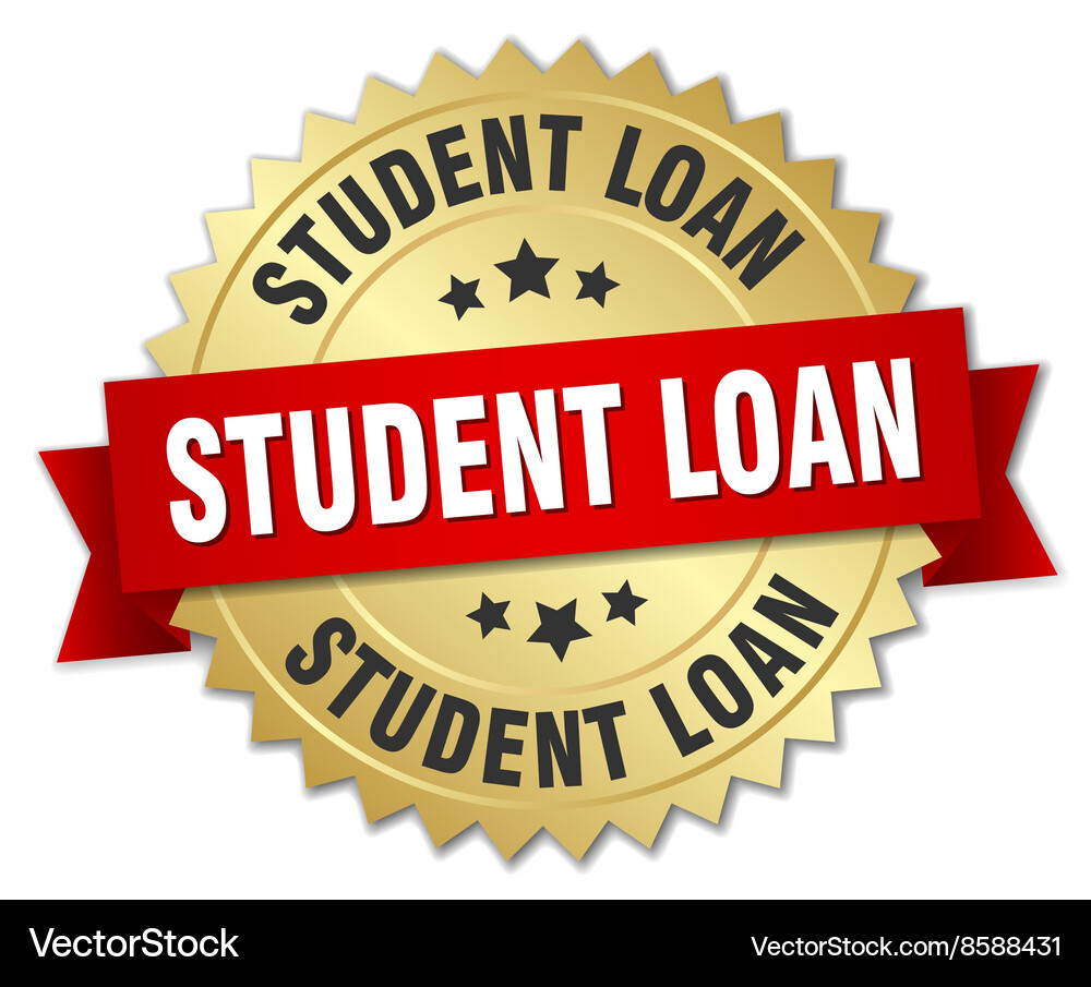 Student loan 3d gold badge with red ribbon Vector Image