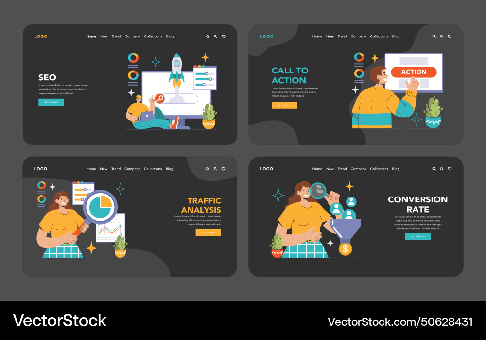 Webseiten-Analyse Web- oder Landing-Set Conversion Vektorbild