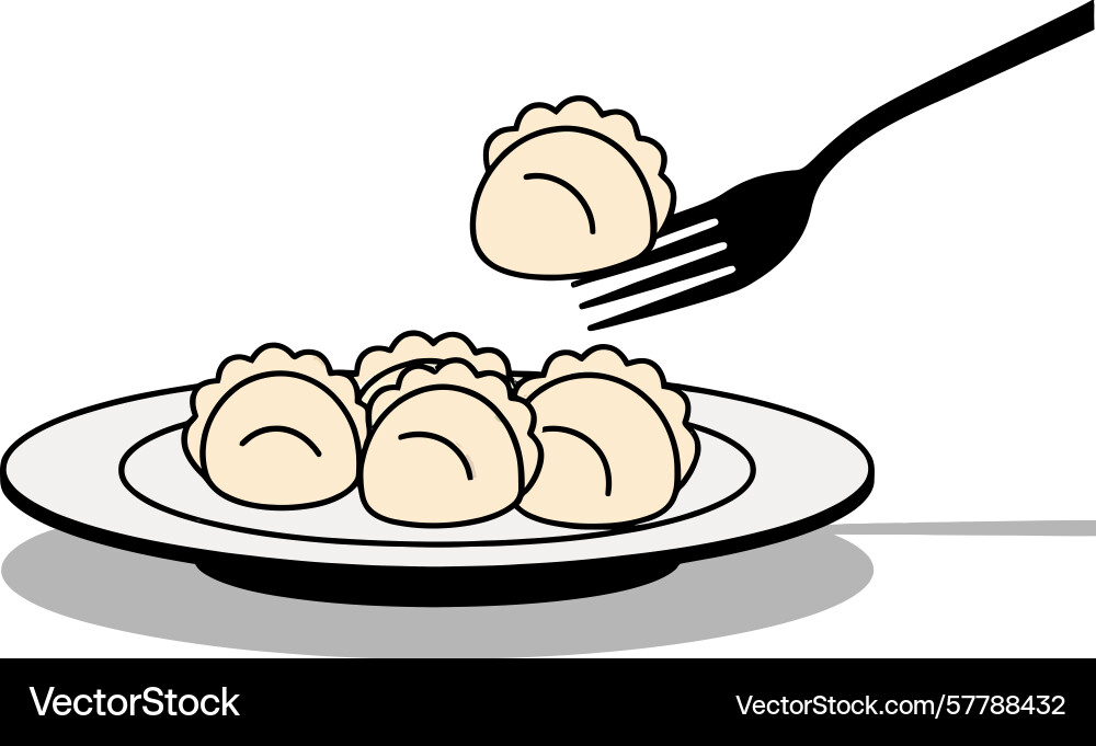 A fork is picking up dumpling from plate Vector Image
