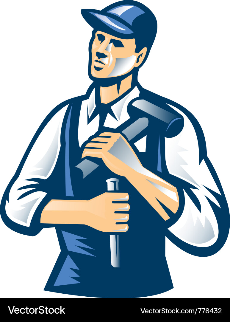 Carpenter with Hammer and Chisel vector image