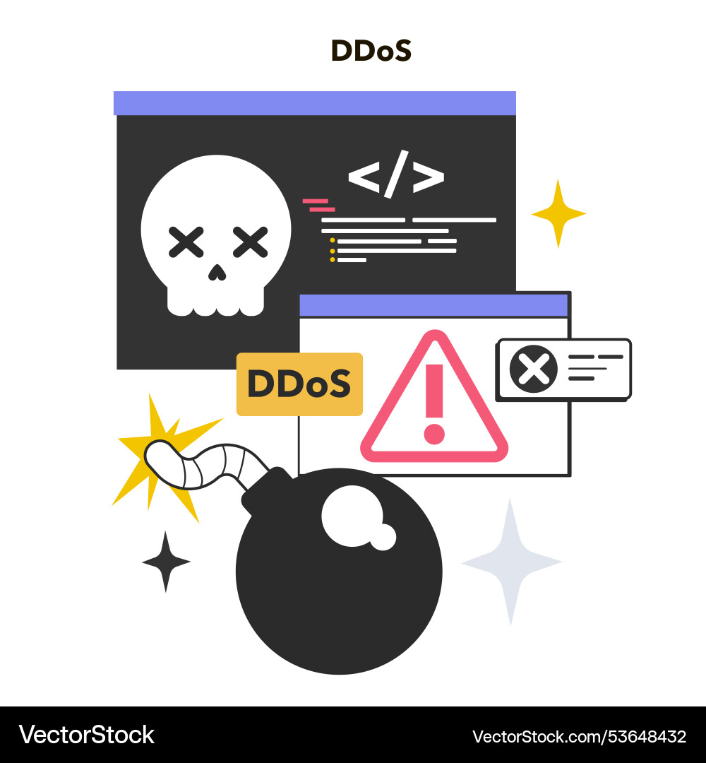 Distributed denial of service cyber-attack Distributed denial of service cyber-attack vector image