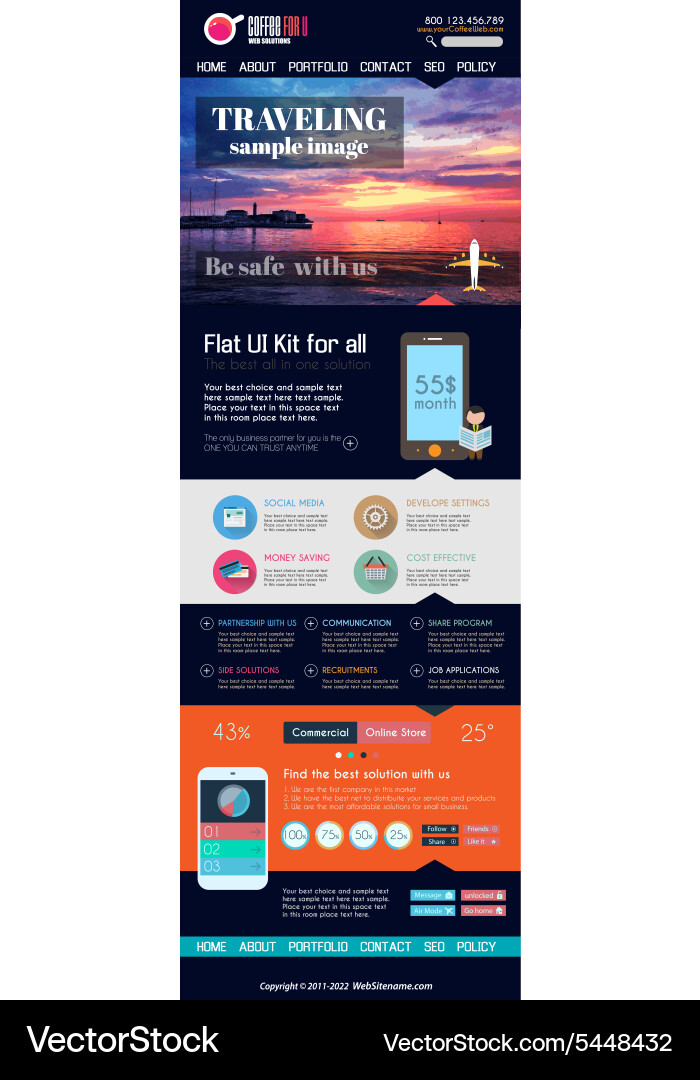 Flat UI Website Template - One Page vector image