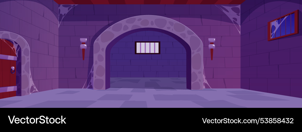 Old dungeon in the cobwebs game background Vector Image