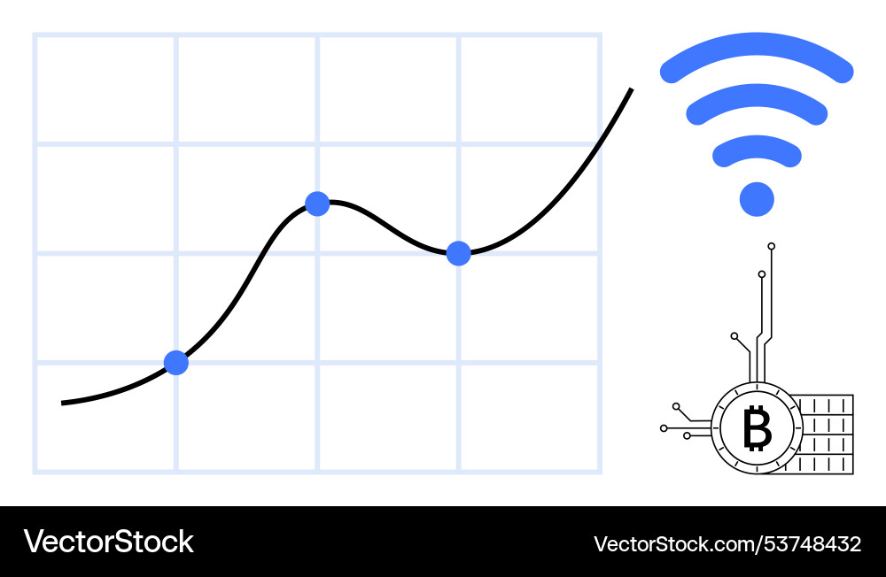 Rising graph with bitcoin symbol and network Rising graph with bitcoin symbol and network vector image