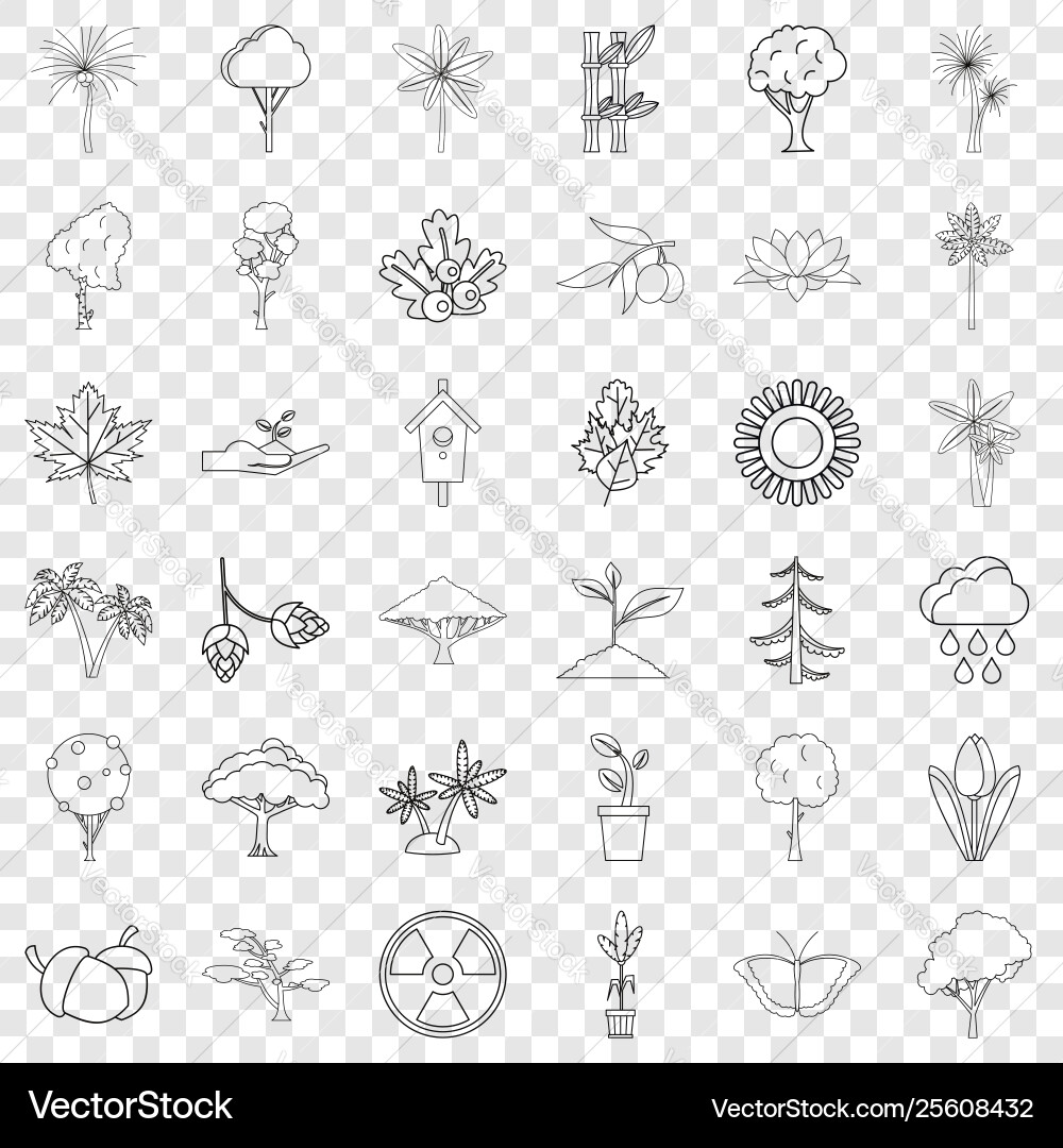Tree icons set outline style vector image