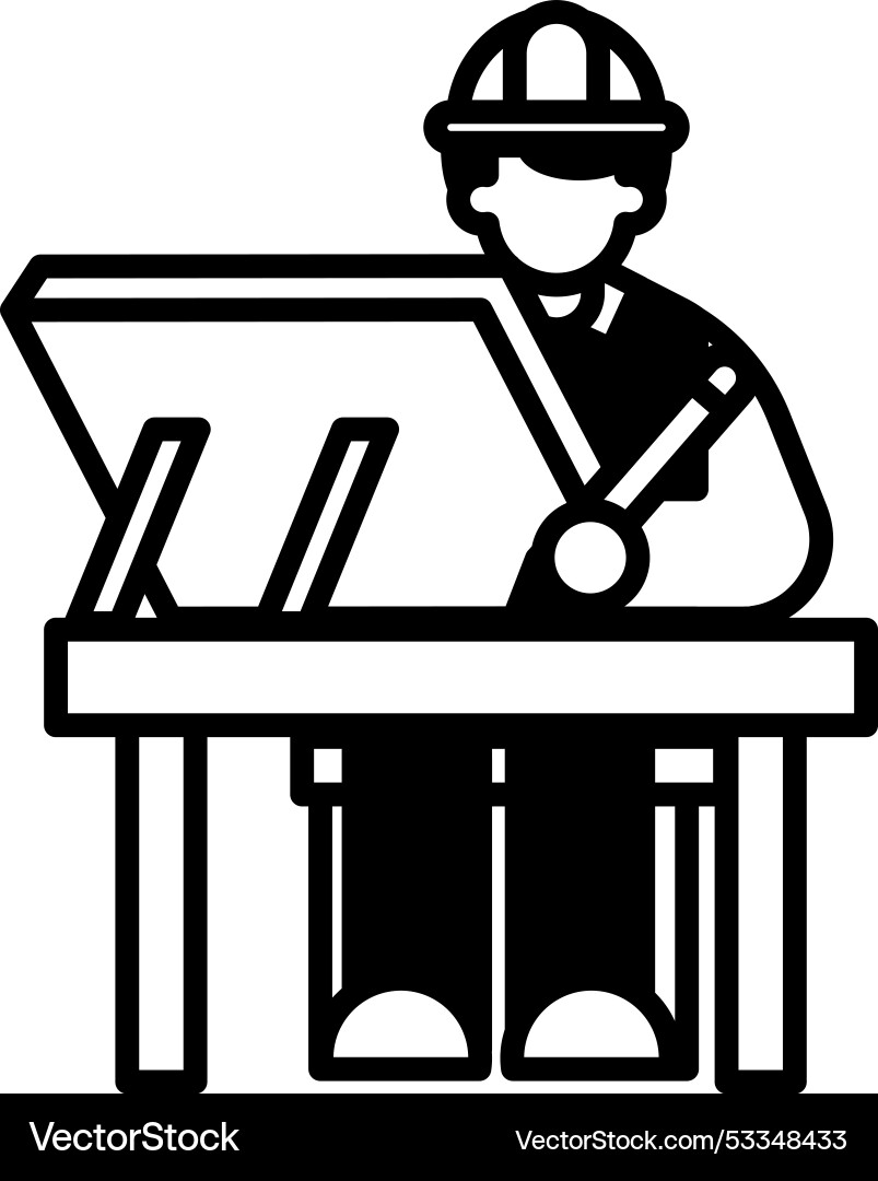An architect with a drafting table in line style Vector Image