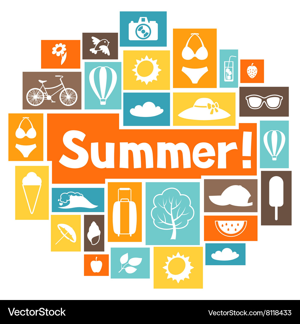 Background with stylized summer objects design Vector Image