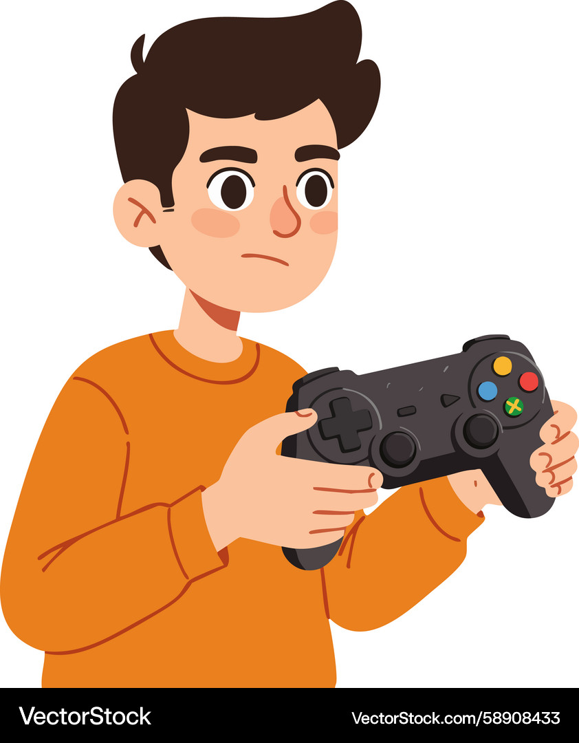 Boy Playing Video Game with Controller Vector Image