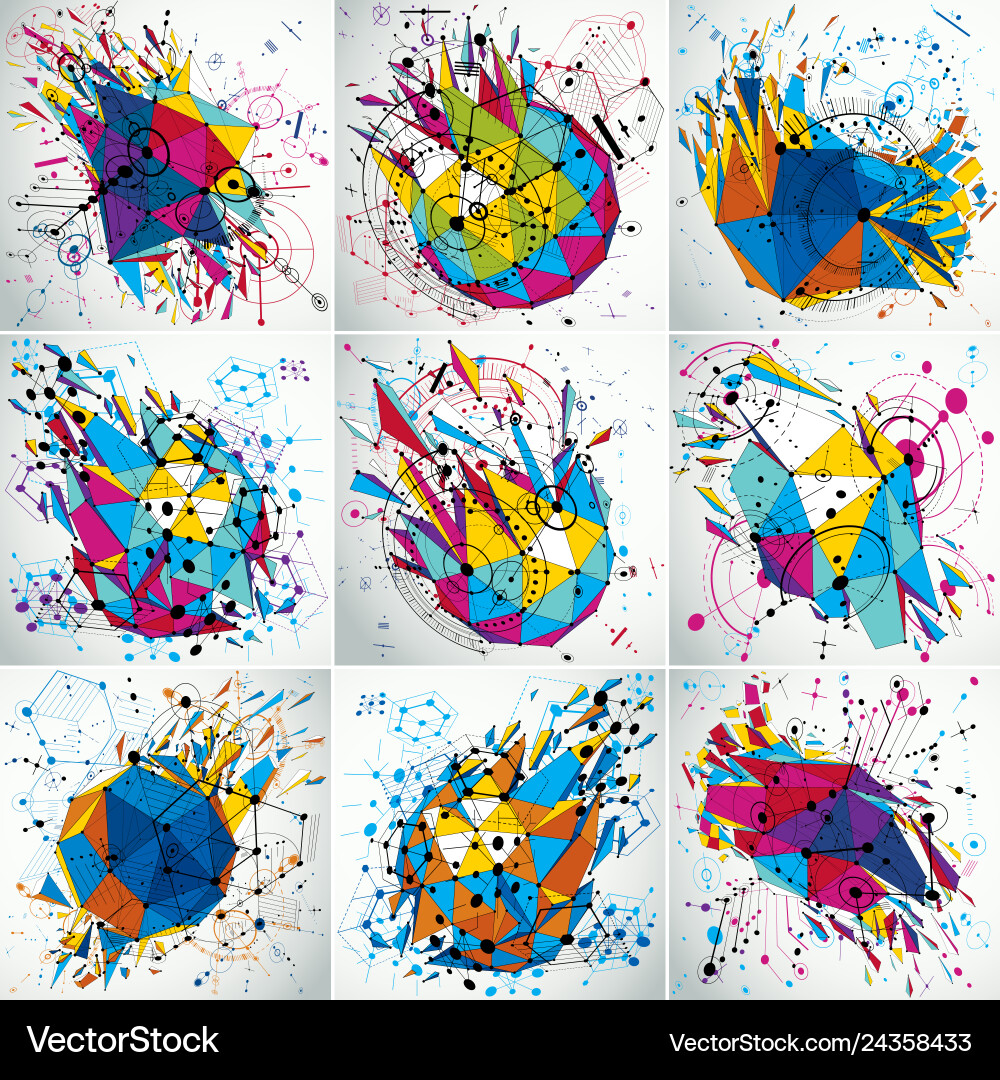 Collection of technical drawings made using lines Vector Image