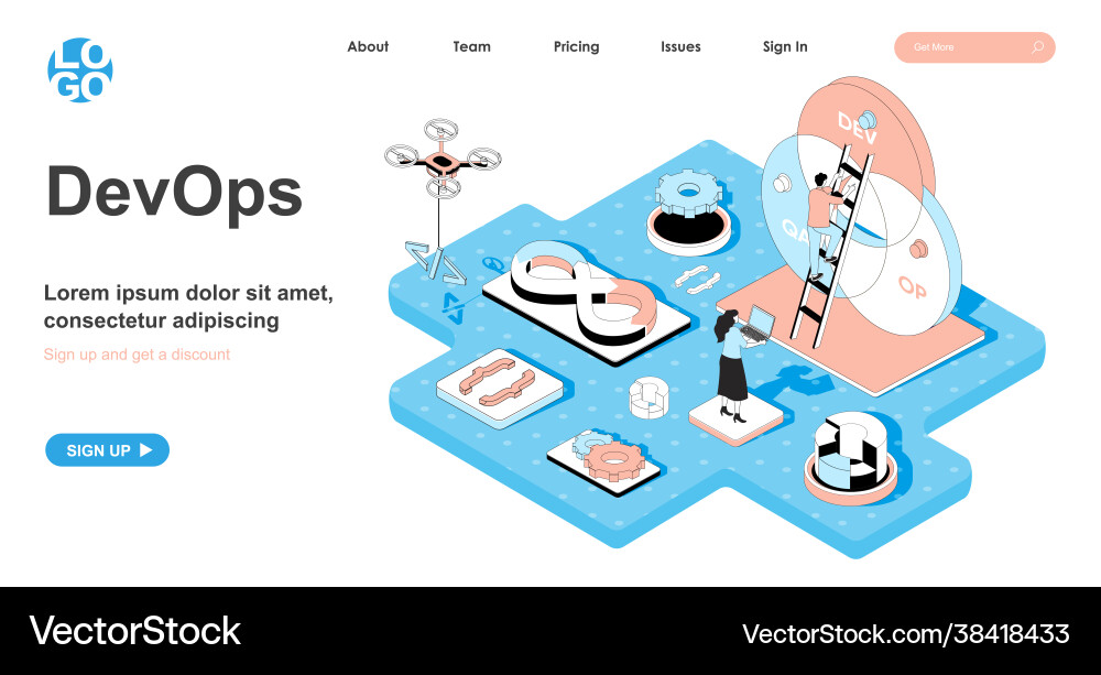 Devops isometric concept monitoring Devops isometric concept monitoring vector image