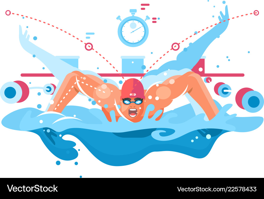 Dynamic Swimmer in Competition Pool vector image