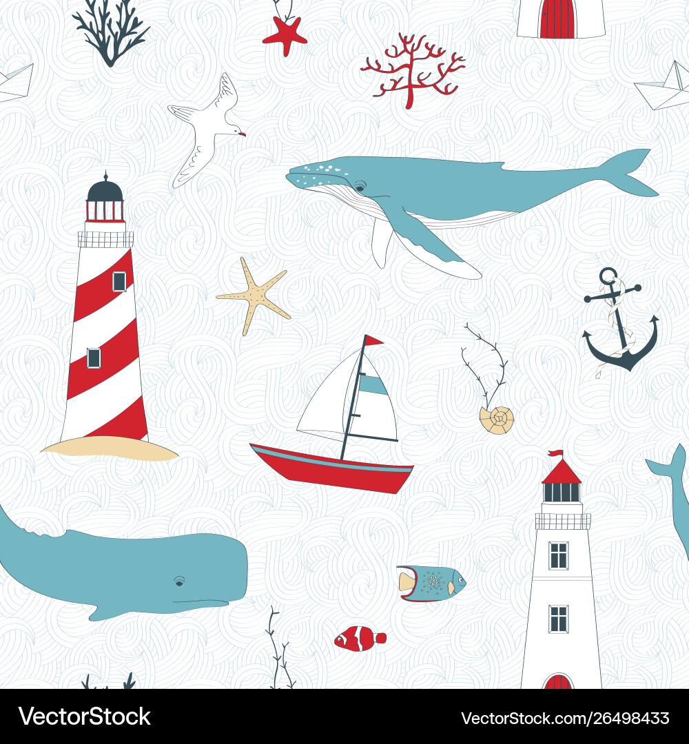 Nautical seamless pattern vector image