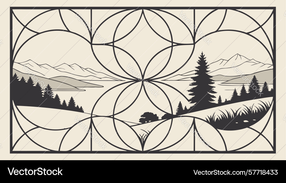 Rustic landscape view through window frame vector image