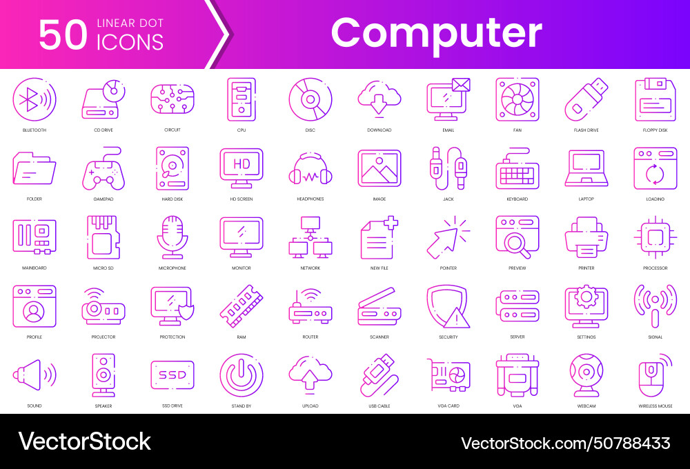 Set of computer icons gradient style icon bundle Vector Image