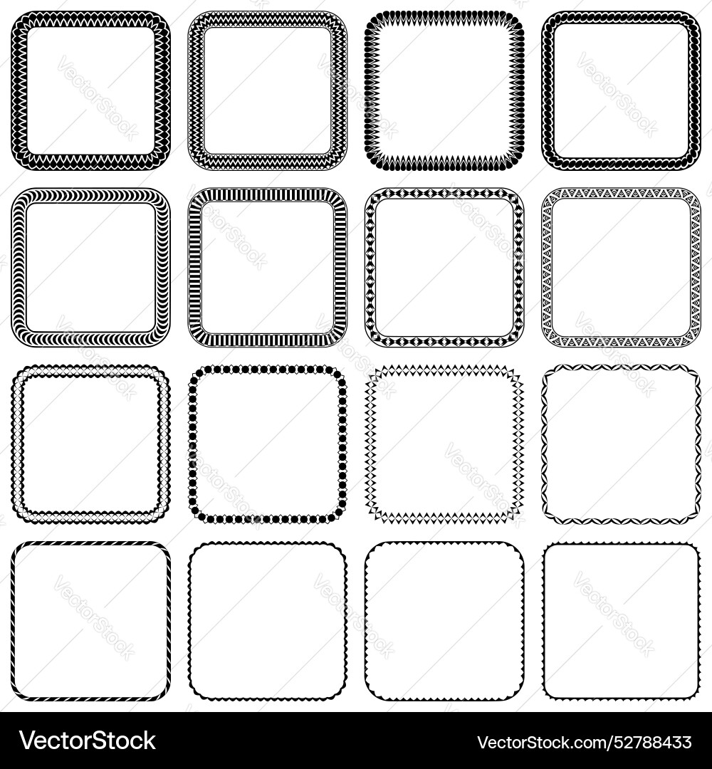 Set of square black frames with rounded corners Set of square black frames with rounded corners vector image