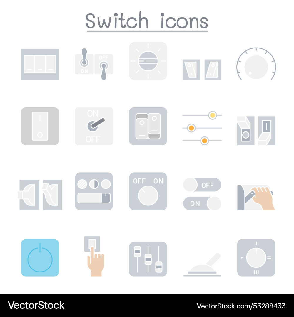 Switch icon set in flat color style Switch icon set in flat color style Vector Image